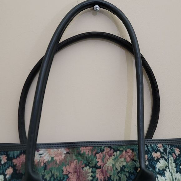 Vintage 1980s ATLANTIC Floral Tapestry Travel Zippered Shopping Tote Bag, Green - Picture 6 of 16